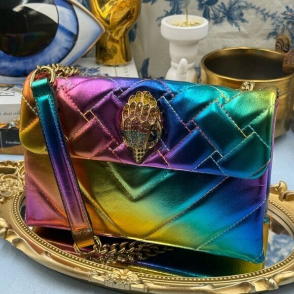 🆕 KURT GEIGER LONDON 🧿 NWOT Medium Leather Kensington Bag, Iridescent Rainbow - Picture 8 of 13